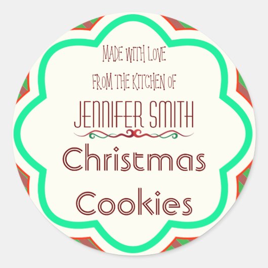 Gestreepte kerstvakantie bakkerij gebakken koekjes ronde sticker (Voorkant)