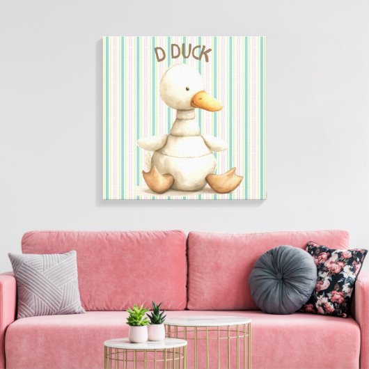 Gestreepte kinderkamer ontwerp met Duck & D Duck A Canvas Afdruk (Insitu (Woonkamer))