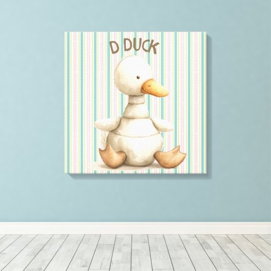 Gestreepte kinderkamer ontwerp met Duck & D Duck A Canvas Afdruk (Insitu (Houten vloer))