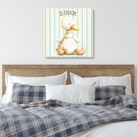 Gestreepte kinderkamer ontwerp met Duck & D Duck A Canvas Afdruk (Insitu (Slaapkamer))