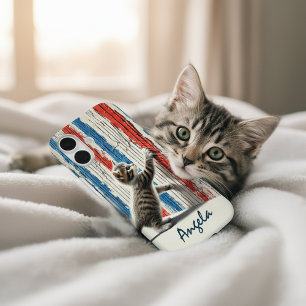 Gestreepte kitten, gestreepte muur iPhone 16 hoesje
