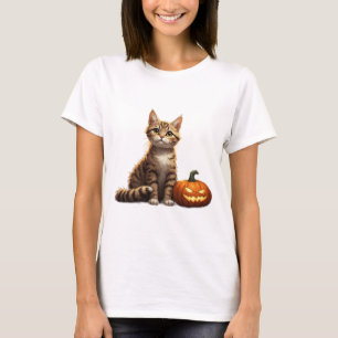 Gestreepte Kitten Herfst Halloween Thema 🎃 T-shirt