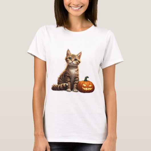 Gestreepte Kitten Herfst Halloween Thema 🎃 T-shirt (Voorkant)