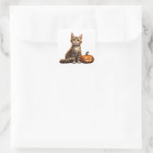 Gestreepte Kitten Herfst Halloween Thema 🎃 Vierkante Sticker (Tas)