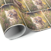 Gestreepte Kitten In Veldbloemen Cadeaupapier (Rol Hoek)