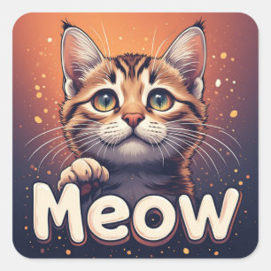 Gestreepte Kitten Met Grote Ogen En Meow Citaat Cu Vierkante Sticker