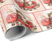 Gestreepte kitten zit in een snoepdoos cadeaupapier (Rol Hoek)