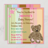Gestreepte kleine tedy-beer doucheuitnodigingen kaart (Voorkant / Achterkant)