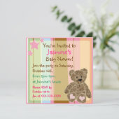 Gestreepte kleine tedy-beer doucheuitnodigingen kaart (Staand voorkant)