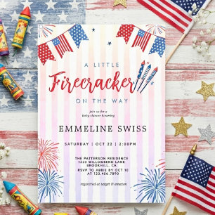 Gestreepte Kleine Vuurwerk 4 Juli Baby Shower Kaart