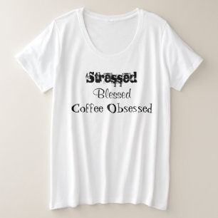 Gestreepte koffie geobsedeerd grote maat t-shirt