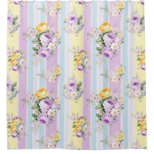 Gestreepte Lavendel Bloemen Douchegordijn (Voorkant)
