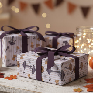 Gestreepte Lavendel Halloween Paddestoel en Vlinde Cadeaupapier