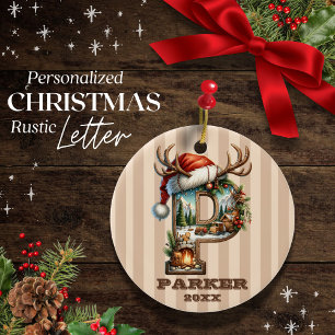 gestreepte letter P met feestelijke cabinescene Keramisch Ornament