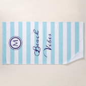 Gestreepte lichtblauwe en witte nautische kust Chi Strandlaken (Voorkant)