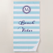 Gestreepte lichtblauwe en witte nautische kust Chi Strandlaken (Voorkant)