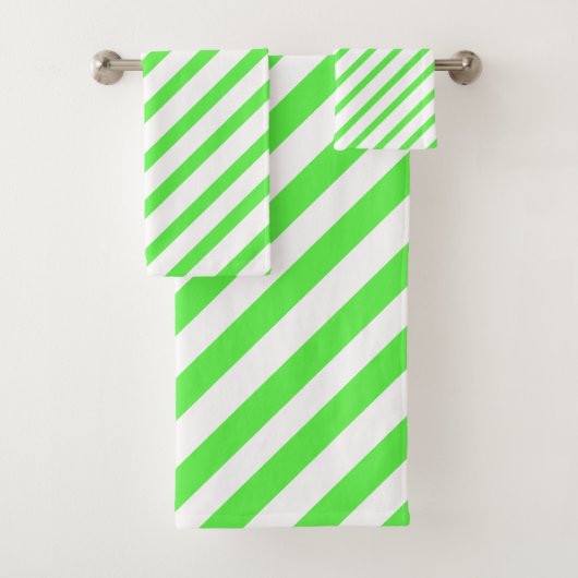 Gestreepte LIme Green en White Bad Handdoek (Insitu)