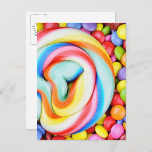 Gestreepte lipop en veelkleurige moerassen briefkaart (Voorkant / Achterkant)