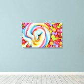 Gestreepte lipop en veelkleurige moerassen canvas afdruk (Insitu (Houten vloer))