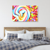 Gestreepte lipop en veelkleurige moerassen canvas afdruk (Insitu (Slaapkamer))