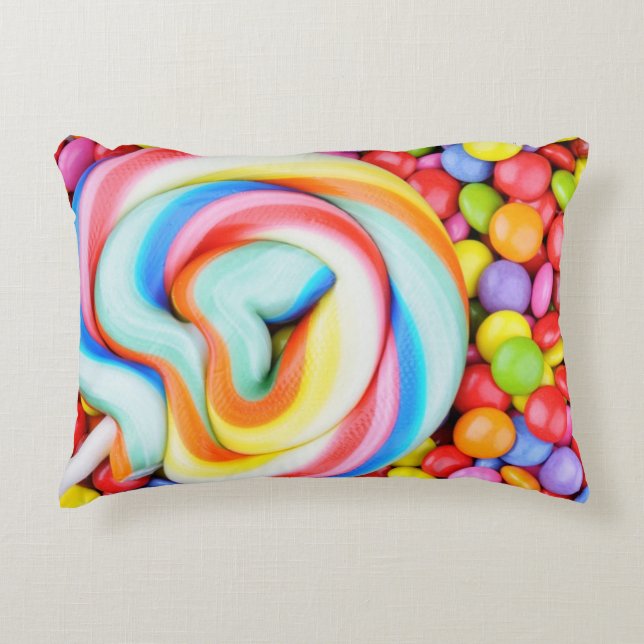 Gestreepte lipop en veelkleurige moerassen decoratief kussen (Voorkant)