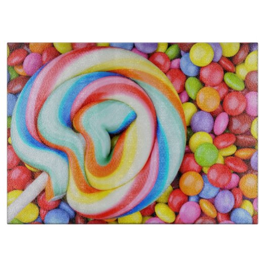 Gestreepte lipop en veelkleurige moerassen snijplank (Voorkant)