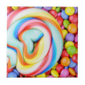 Gestreepte lipop en veelkleurige moerassen tegeltje (Voorkant)