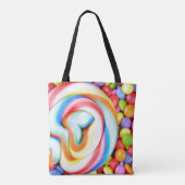 Gestreepte lipop en veelkleurige moerassen tote bag (Achterkant)