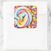 Gestreepte lipop en veelkleurige moerassen vierkante sticker (Tas)