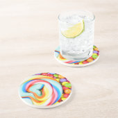 Gestreepte lipop en veelkleurige moerassen zandsteen onderzetter (Zijkant)