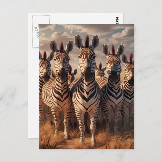 Gestreepte Majesteit: Zebra kudde in droog gras Briefkaart (Voorkant / Achterkant)