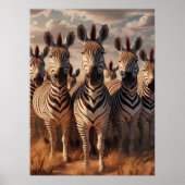 Gestreepte Majesteit: Zebra kudde in droog gras Poster (Voorkant)