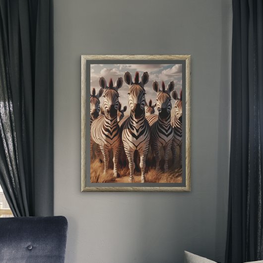 Gestreepte Majesteit: Zebra kudde in droog gras Poster