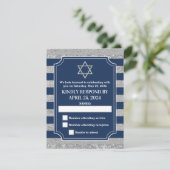 Gestreepte Marine, Grijze Bar Mitzvah RSVP-kaart Kaart (Staand voorkant)