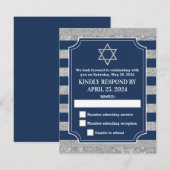 Gestreepte Marine, Grijze Bar Mitzvah RSVP-kaart Kaart (Voorkant / Achterkant)