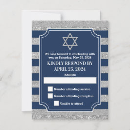 Gestreepte Marine, Grijze Bar Mitzvah RSVP-kaart Kaart