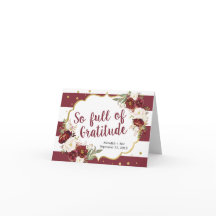Gestreepte Marsala Bloemen Bruiloft Bedankkaart