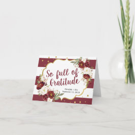 Gestreepte Marsala Bloemen Bruiloft Bedankkaart