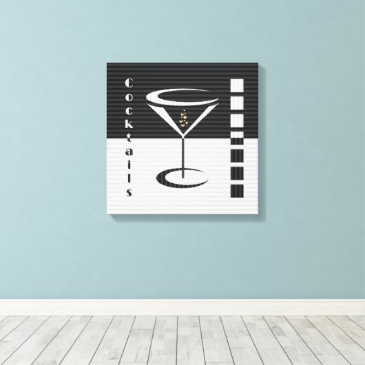 Gestreepte Martini Canvas Afdruk (Insitu (Houten vloer))