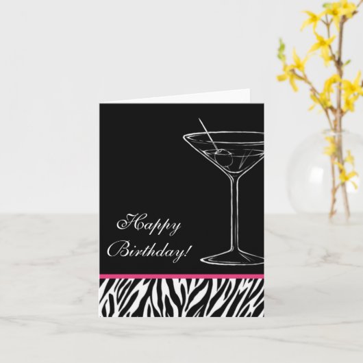 gestreepte martini verjaardag kaart (Gele Bloem)