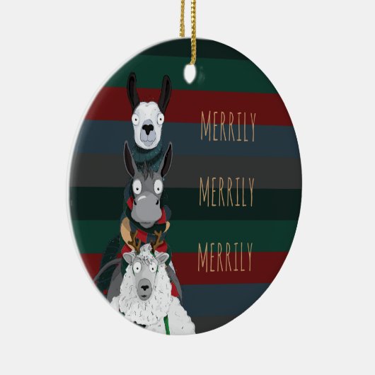 Gestreepte "Merrily" winterdieren Keramisch Ornament (Rechts)