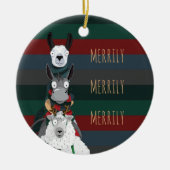 Gestreepte "Merrily" winterdieren Keramisch Ornament (Voorkant)