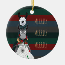 Gestreepte "Merrily" winterdieren Keramisch Ornament