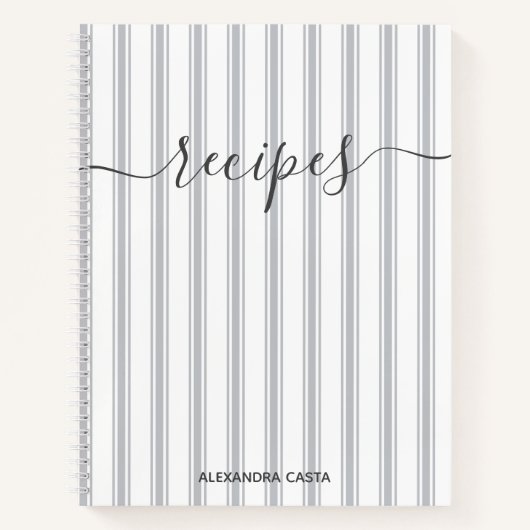 gestreepte minimalistische script aangepaste rece notitieboek (Voorkant)