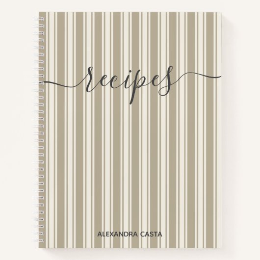 gestreepte minimalistische script aangepaste rece notitieboek (Voorkant)