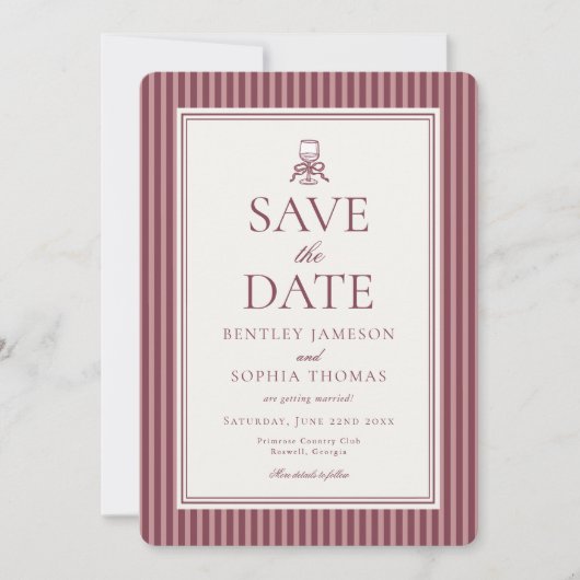 Gestreepte Mocha Bruine Espresso Save the Date Kaart (Voorkant)