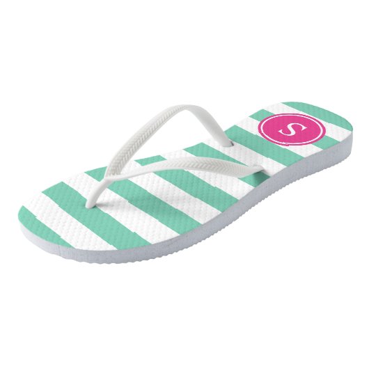 Gestreepte monogram in Zee Schuim & Roze Teenslippers (Schuin)