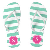 Gestreepte monogram in Zee Schuim & Roze Teenslippers (Voetbed)