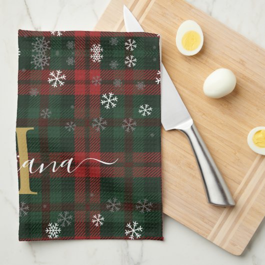 Gestreepte monogram Snowflakes Rustige naam Theedoek (Quarter Fold)