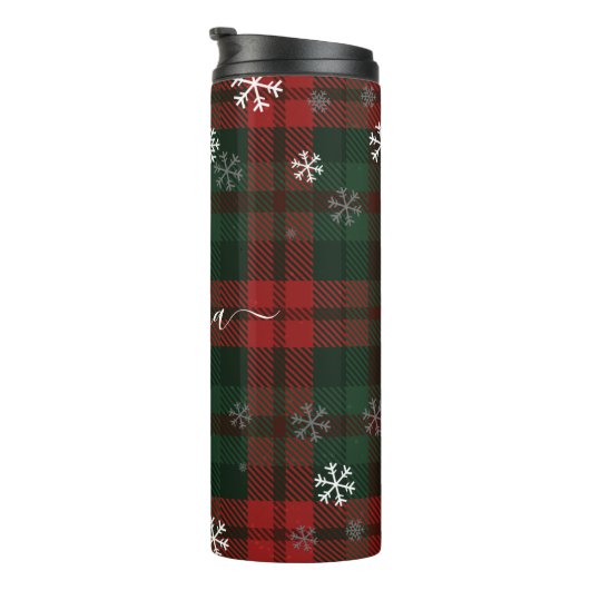 Gestreepte monogram Snowflakes Rustige naam Thermosbeker (Geroteerd rechts)